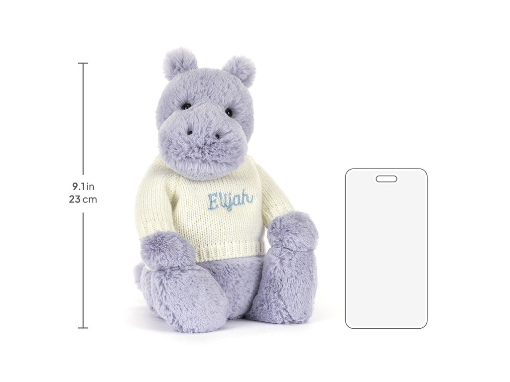 Bashful Hippo with Personalized Cream Jumper size chart