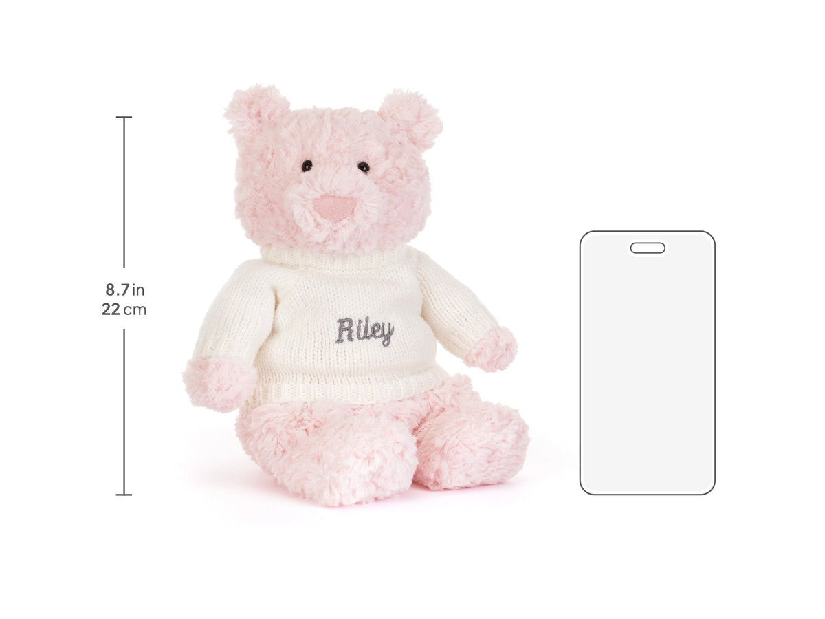 Leola Bear with Personalized Cream Jumper, size chart