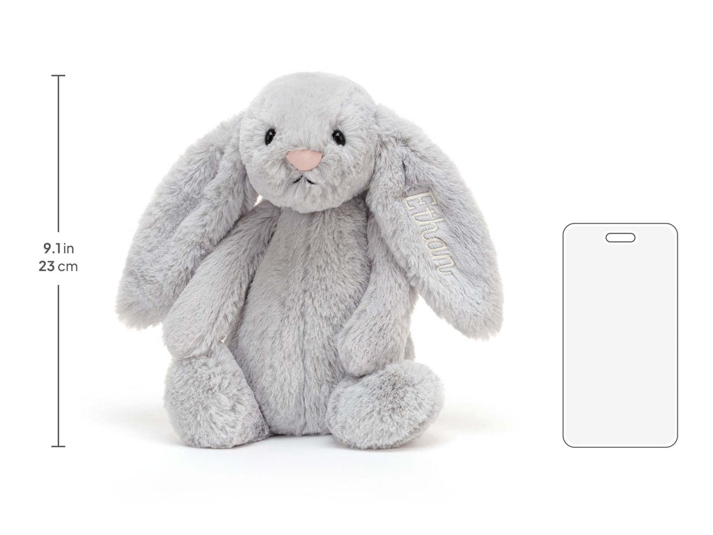 Personalized Bashful Silver Bunny Medium, size chart
